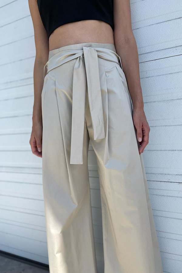Dusan cotton Wide leg pant with belt in cream