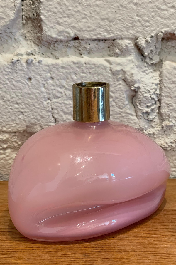 Pink glass + Bronze Candlestick