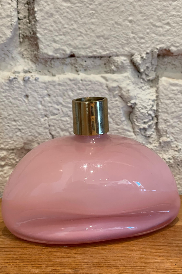 Pink glass + Bronze Candlestick