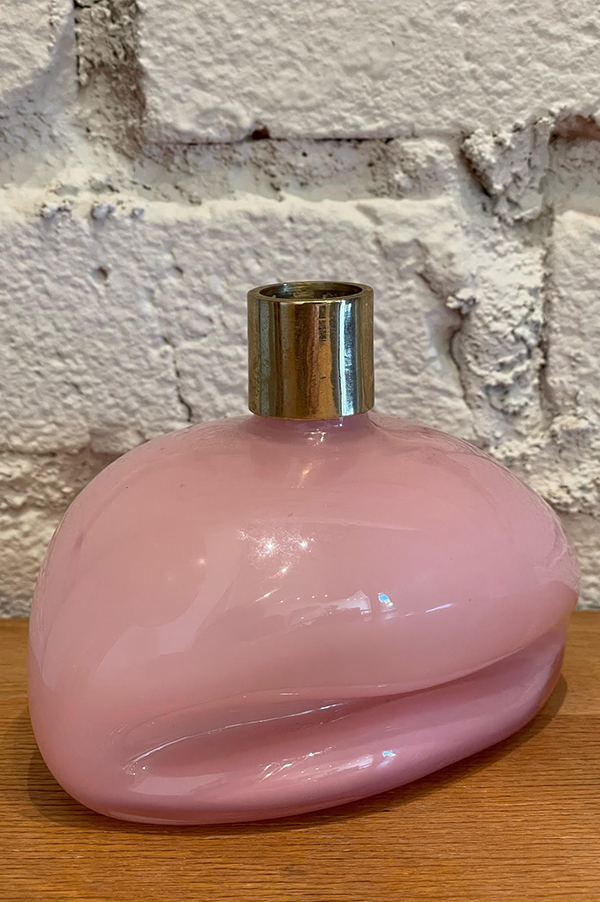 Pink glass + Bronze Candlestick