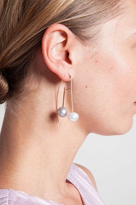 Allium Frost 14K Freshwater + Grey Pearl Earrings