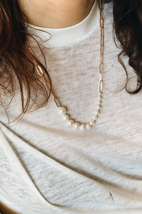 Ascending Pearls Necklace on Rectangular Chain