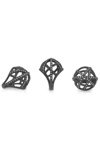Oxidized Silver Diamond Ball Ring