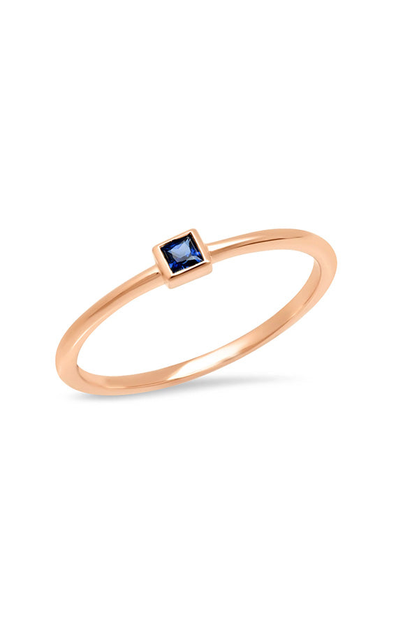 Blue Sapphire Princess Cut Pinky Ring