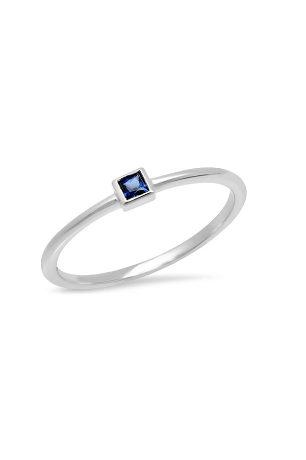 Blue Sapphire Princess Cut Pinky Ring