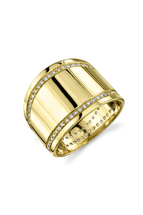 Cigar Band Ring with Double Line Pavé