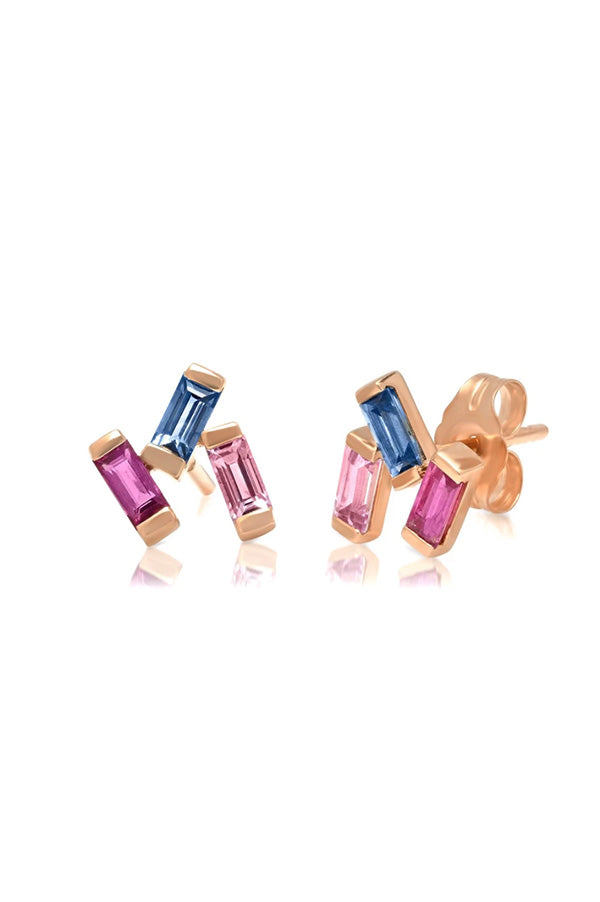 Ruby, Pink and Blue Sapphire Baguette Clusters