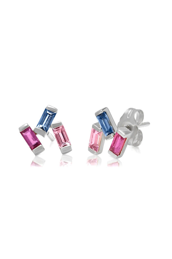 Ruby, Pink and Blue Sapphire Baguette Clusters