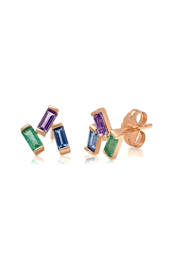 Blue Sapphire, Emerald and Amethyst Baguette Clusters