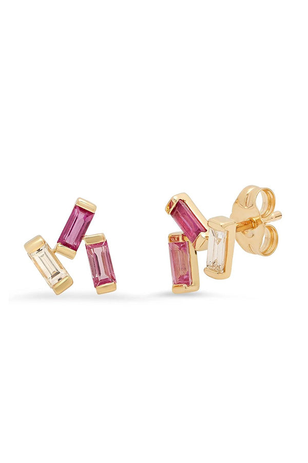 Ruby, Pink Sapphire and Diamond Baguette Clusters