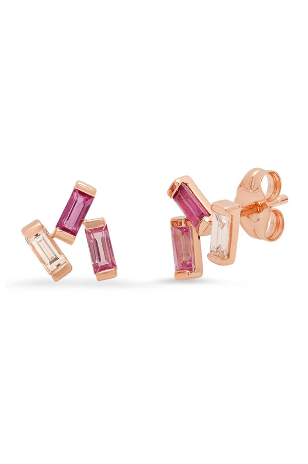 Ruby, Pink Sapphire and Diamond Baguette Clusters