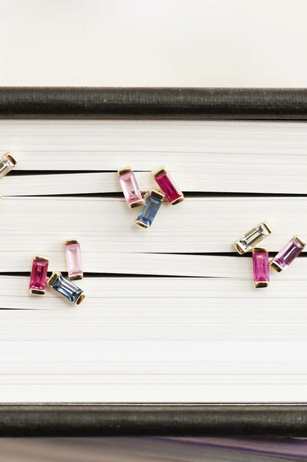 Ruby, Pink and Blue Sapphire Baguette Clusters