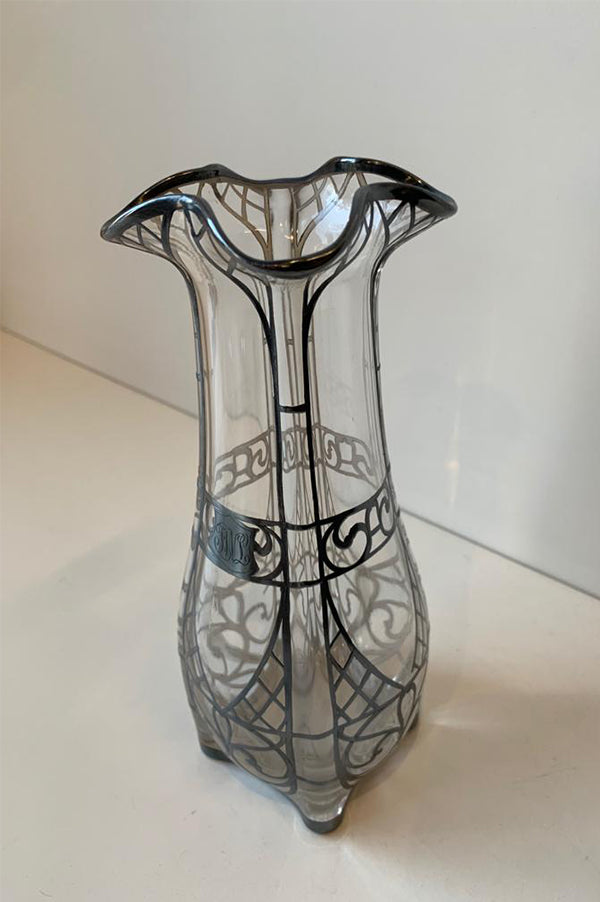 Antique Sterling Silver Overlay Crystal Vase