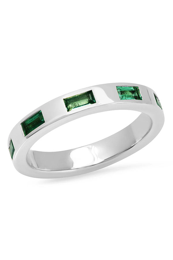 Stationary Emerald Baguette Ring