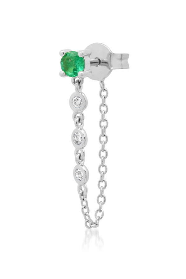 Single Emerald Stud with Diamond Chain