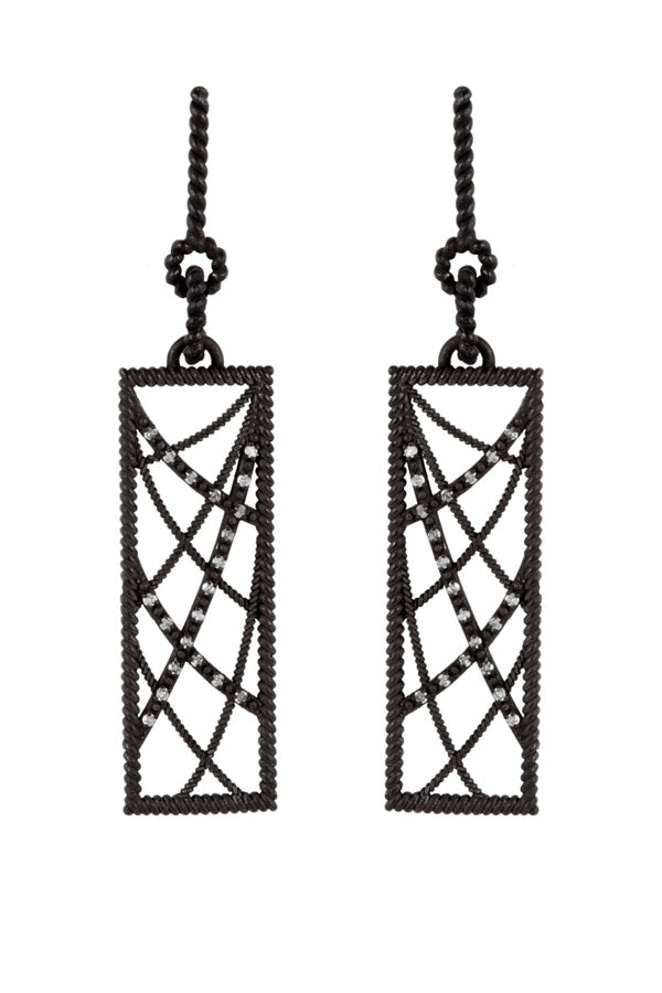 Black + Diamond Rectangular Web Earrings
