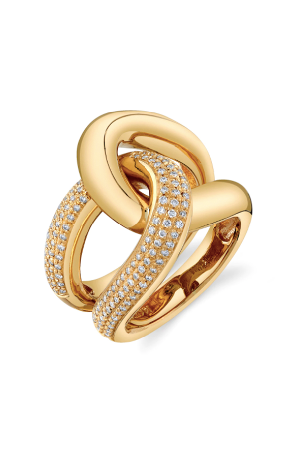 Full Link Ring with White Pavé Diamonds