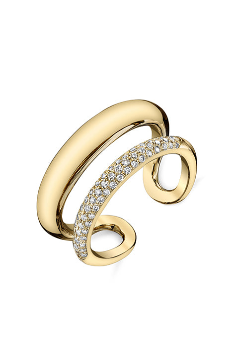 Twin Tusk Ring with Pave Diamonds