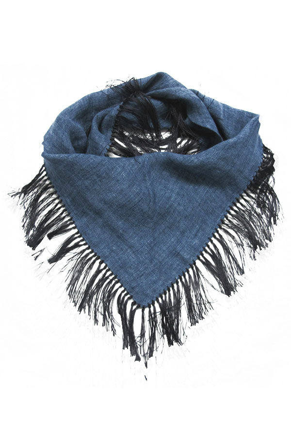 Linen Denim Scarf with Fringe