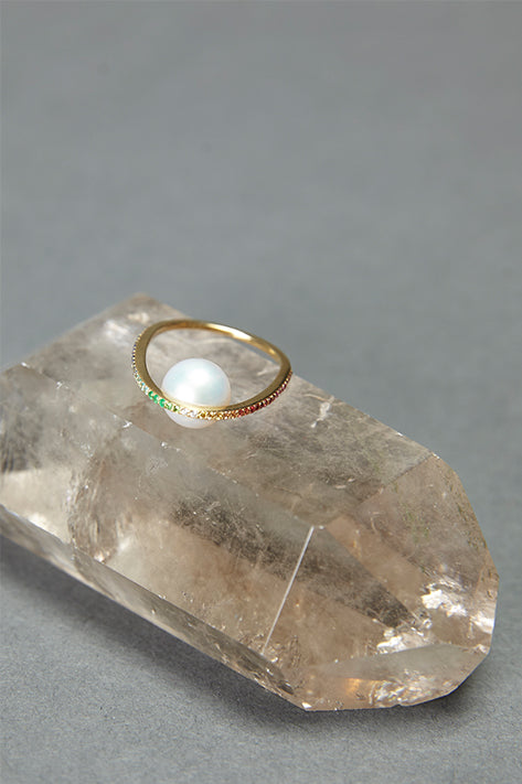Rainbow Pearl Orbit Ring