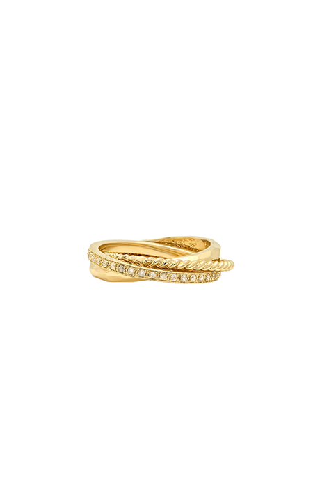 14K Yellow Gold and Diamond Triple Rolling Ring
