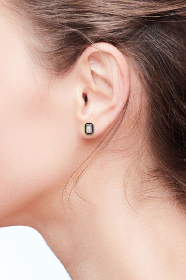 White Topaz Emerald Shape Stud Earrings