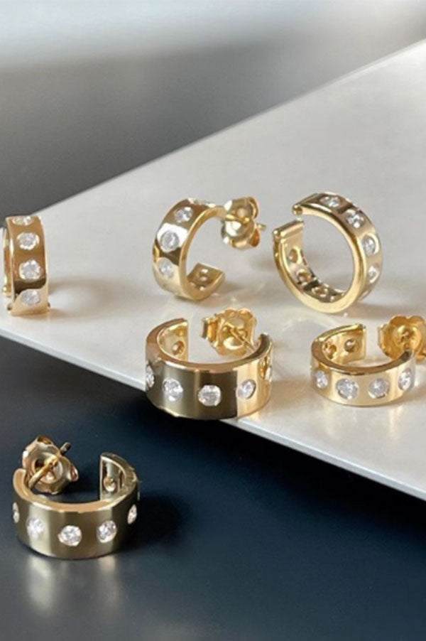 14k Yellow Gold Hoop Earrings with Diamonds