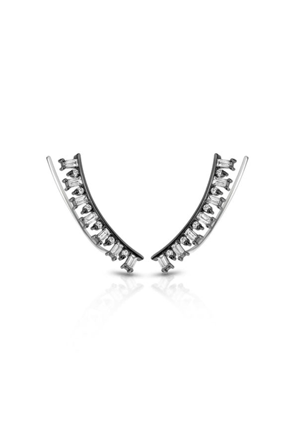 Ruthenium Plated Silver Baguette Diamond Ear Climbers