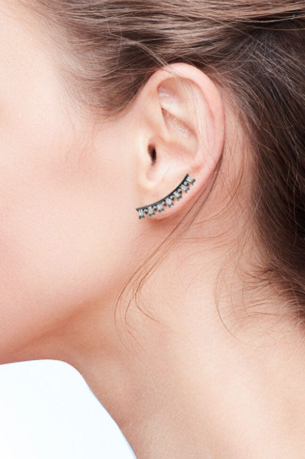 Ruthenium Plated Silver Baguette Diamond Ear Climbers