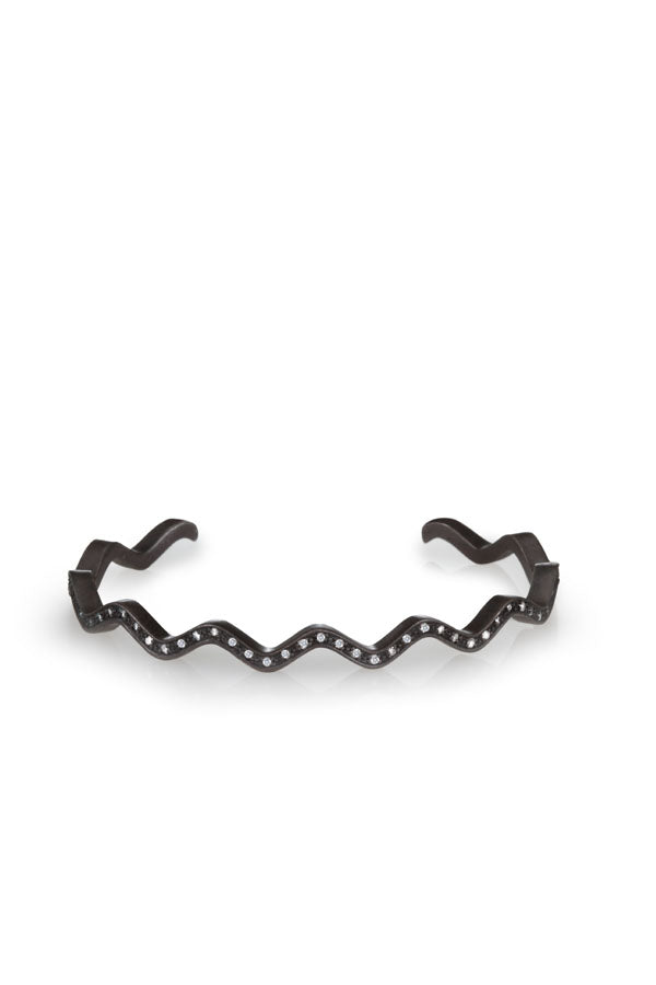 Oxidized Silver and Diamond Wave Cuff