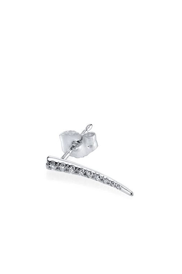 14K White Gold Pave Drop Down Tusk Earring
