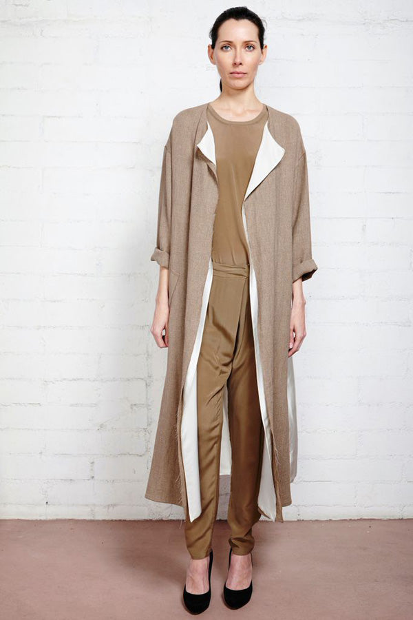 Taupe Pelag Silk Pleated Trousers