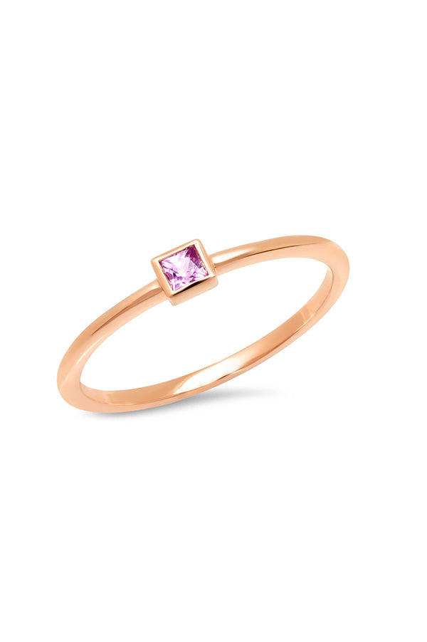 Pink Sapphire Princess Cut Pinky Ring
