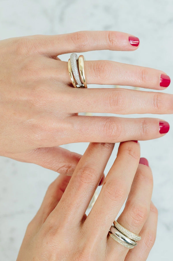 Rising Tusk Ring With Half White Pavé Diamonds