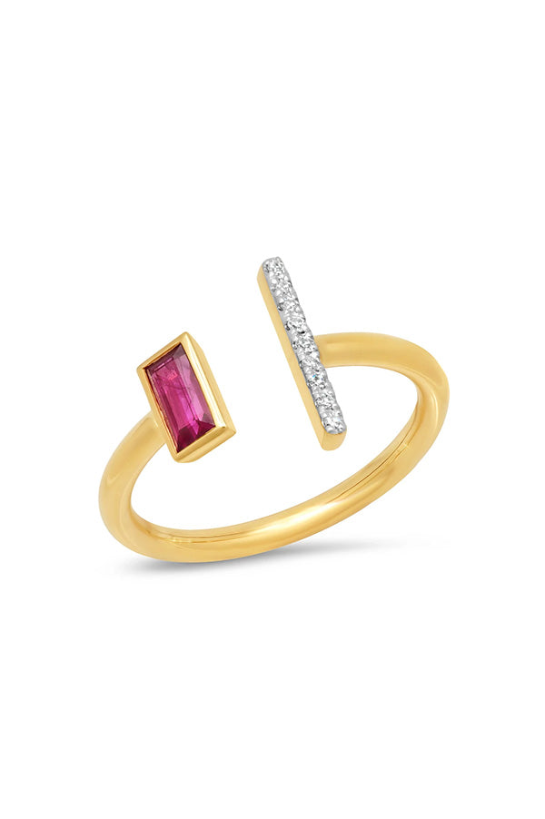 Open Ruby and Diamond Bar Ring