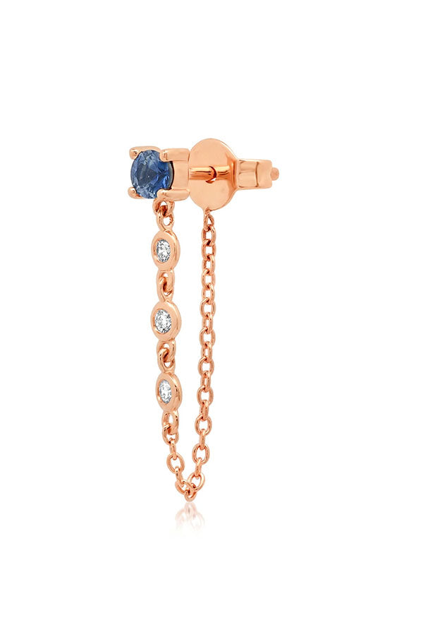 Single Blue Sapphire Stud with Diamond Chain