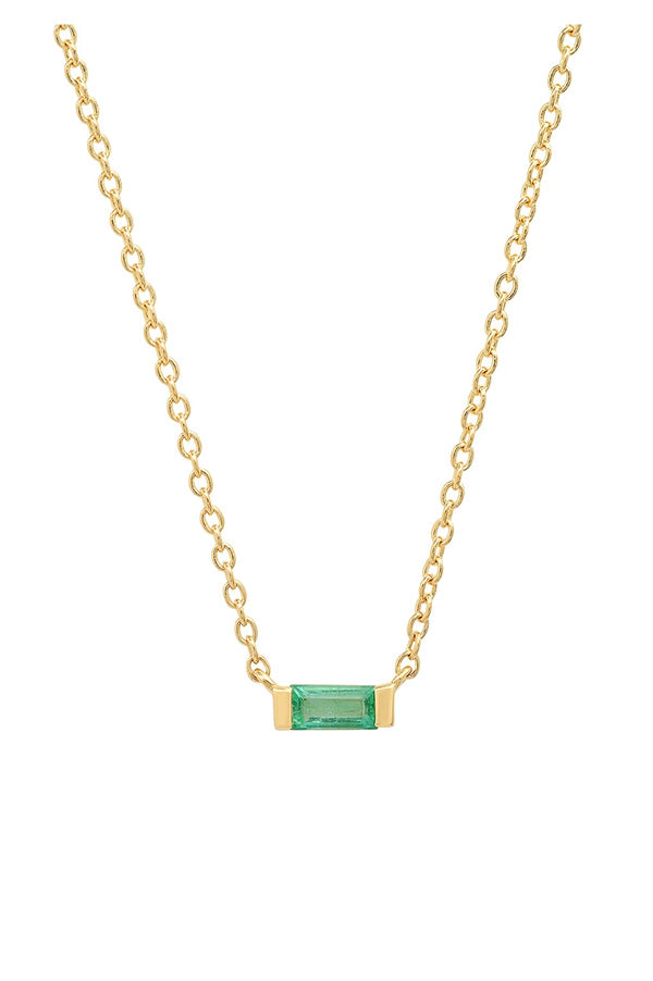 Solitare Emerald Baguette Necklace