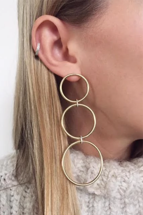 Triple Loop Earrings with Diamond Links