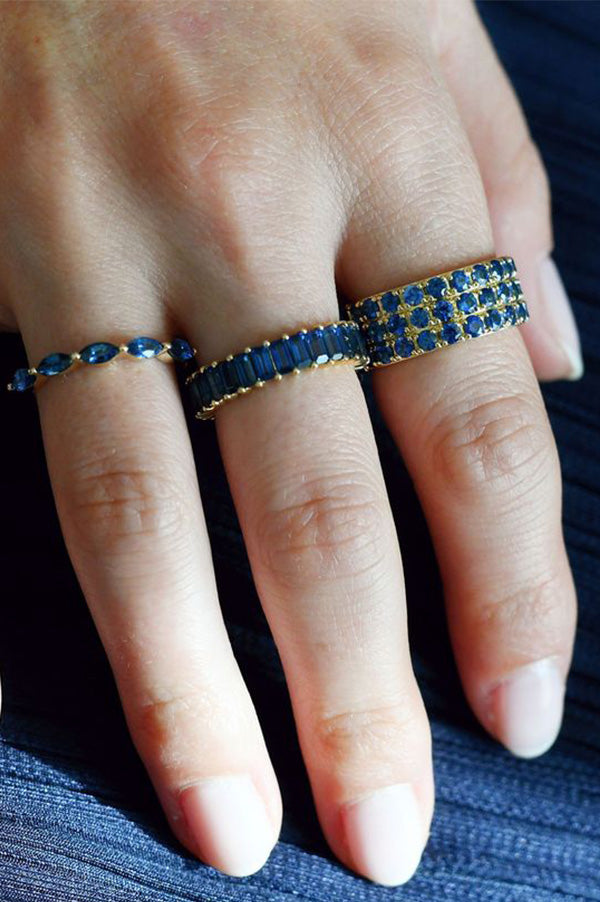 Triple Row Blue Sapphire Band