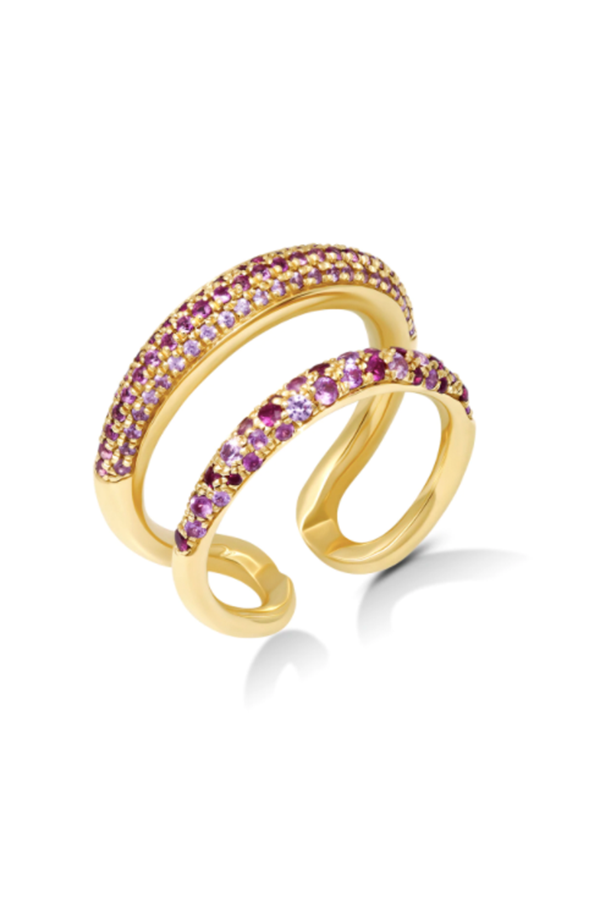 Twin Tusk Ring With Double Line Pavé Rubies