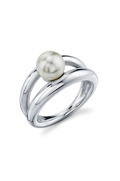 Twin Tusk Suspended Pearl Ring