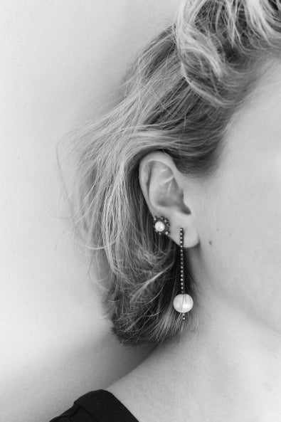 Pearl and Diamond Stick Earrings