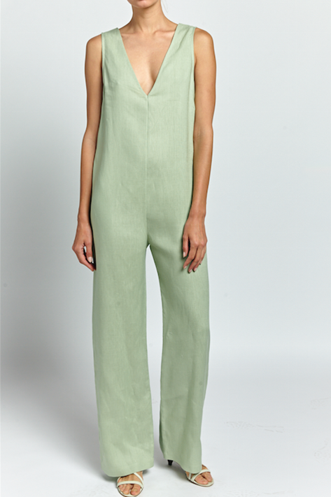 Nomia V-Neck Jumpsuit  In Pistachio 