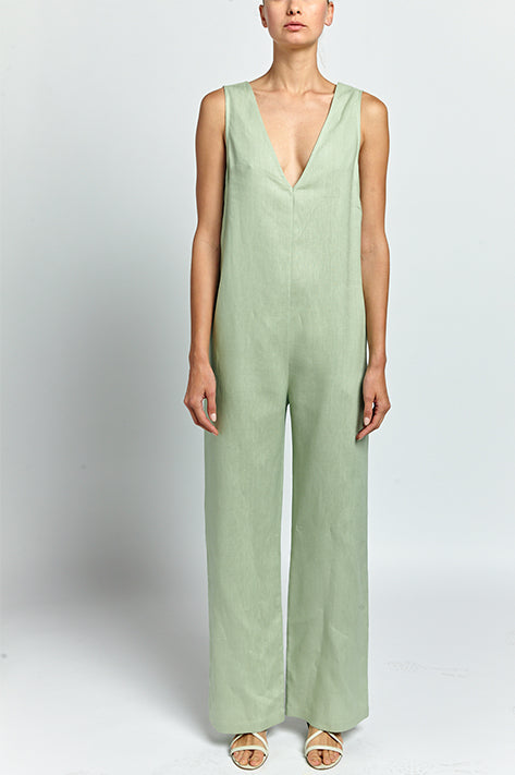 Nomia V-Neck Jumpsuit In Pistachio