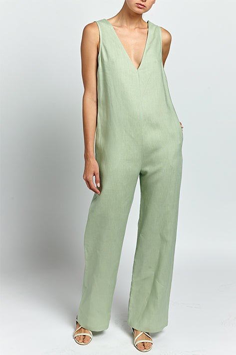 Nomia V-Neck Jumpsuit In Pistachio