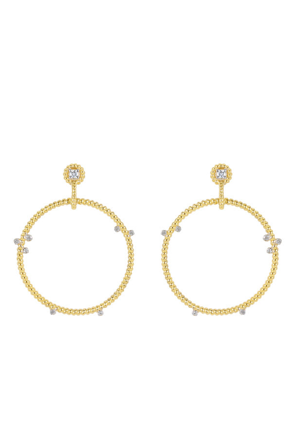 Yellow Gold and Diamond Floating Hoops